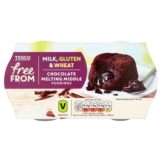Tesco Free From Chocolate Melt In The Middle Pudding 2X80g