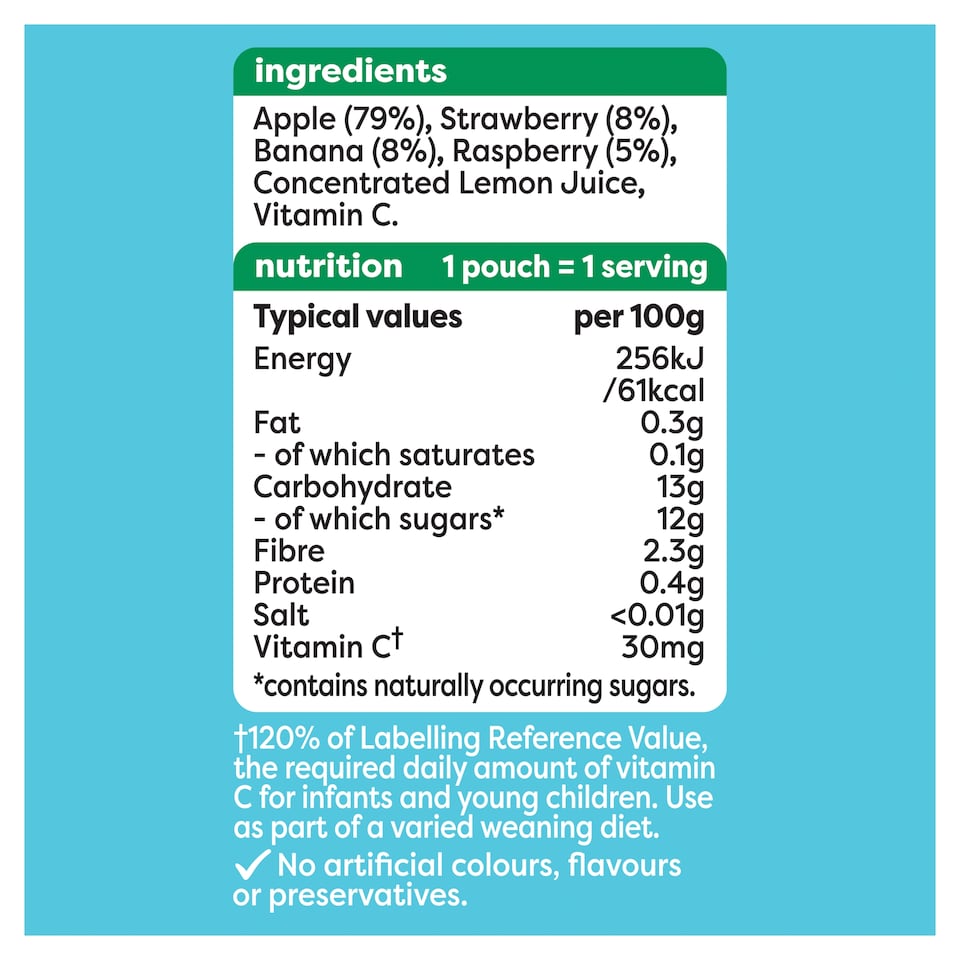 image 1 of Heinz Strawberry, Raspberry & Banana Baby Food Fruit Puree Pouch 100g
