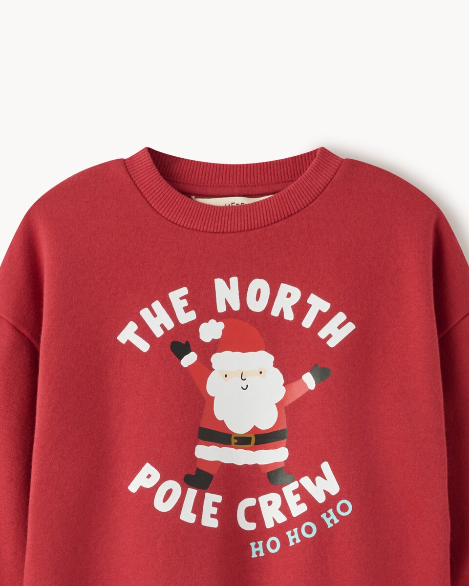 image 1 of Christmas Boys Cotton Rich Santa Sweatshirt in Red