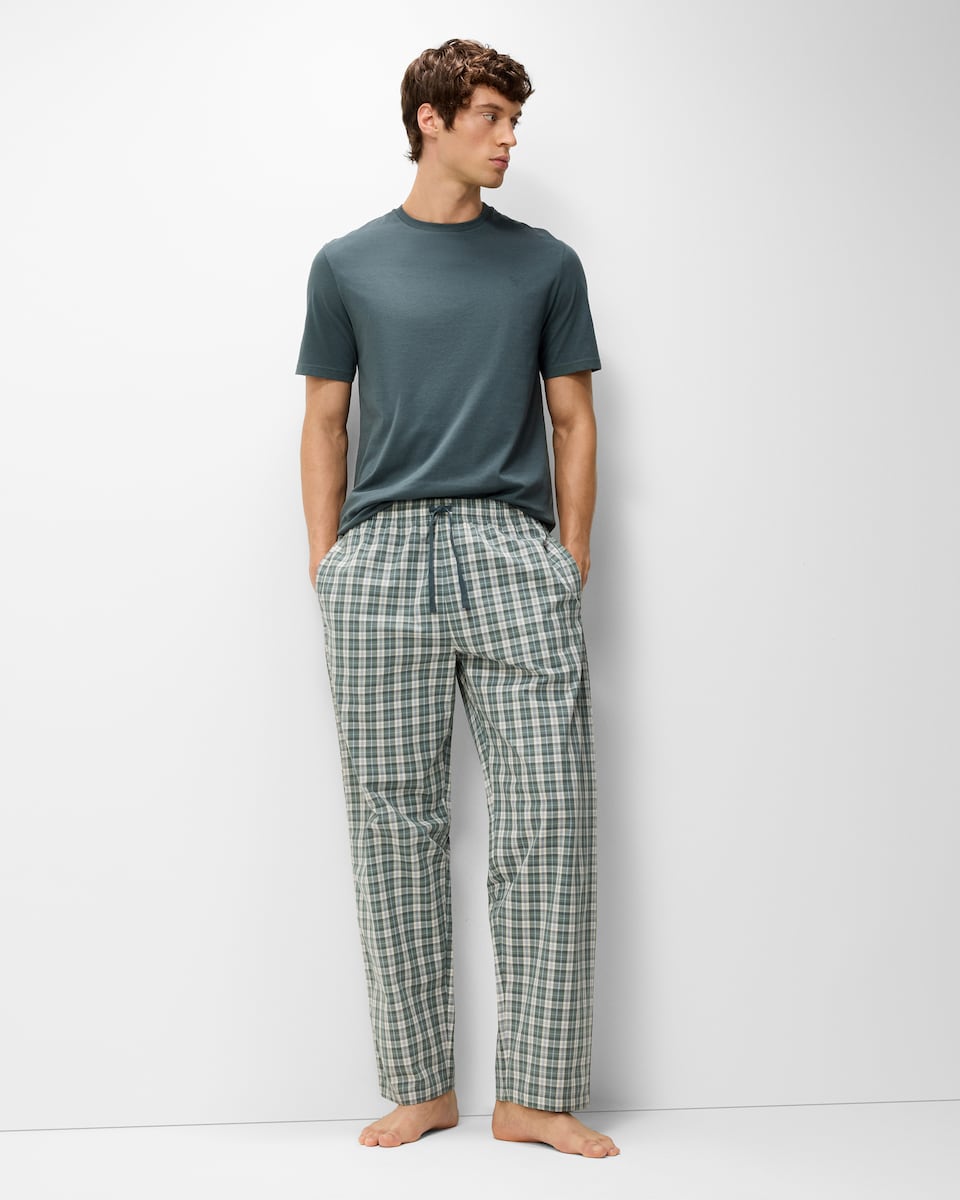 image 1 of F&F Pure Cotton Checked Pyjama Set in Green