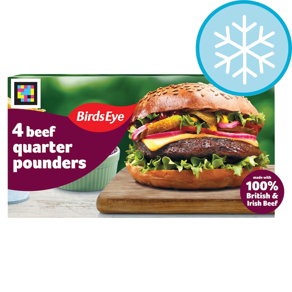 Birds Eye 4 Classic Beef Quarter Pounder Burgers with Onion 454g