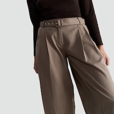 F&F Pleated Belted Barrel Leg Trousers in Brown