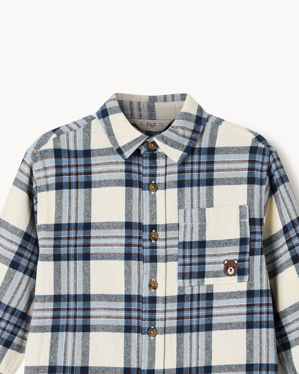 image 1 of F&F Boys Pure Cotton Check Shirt and Jeans Set in Multi
