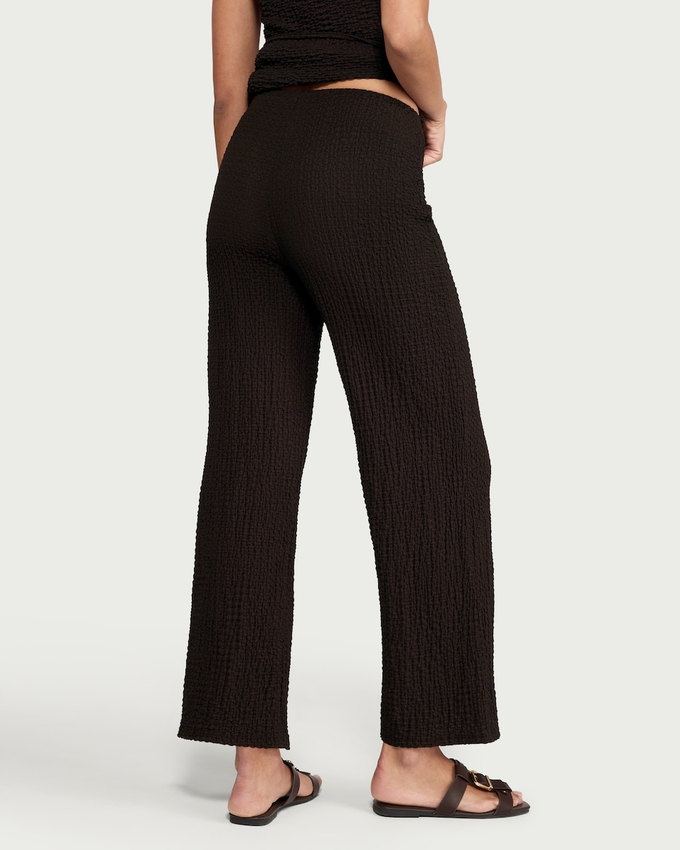 image 1 of F&F Crinkle Textured Wide Leg Co-ord Trousers in Chocolate