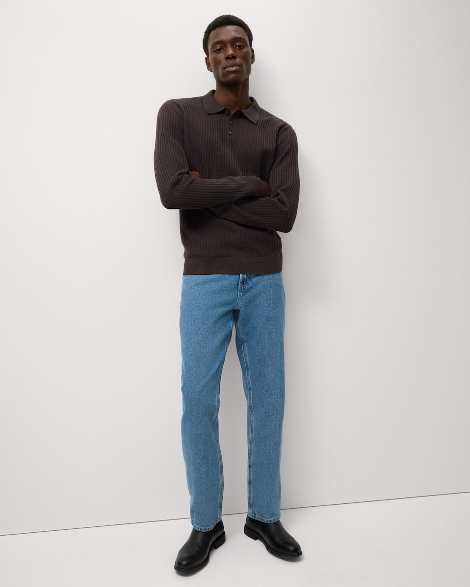 image 1 of F&F Ladder Stitch Knitted Polo Shirt in Brown