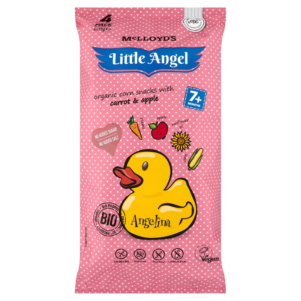 McLloyd's Little Angel Angelina extrudált kukoricás bio snack répával és almával 4 x 15 g (60 g)