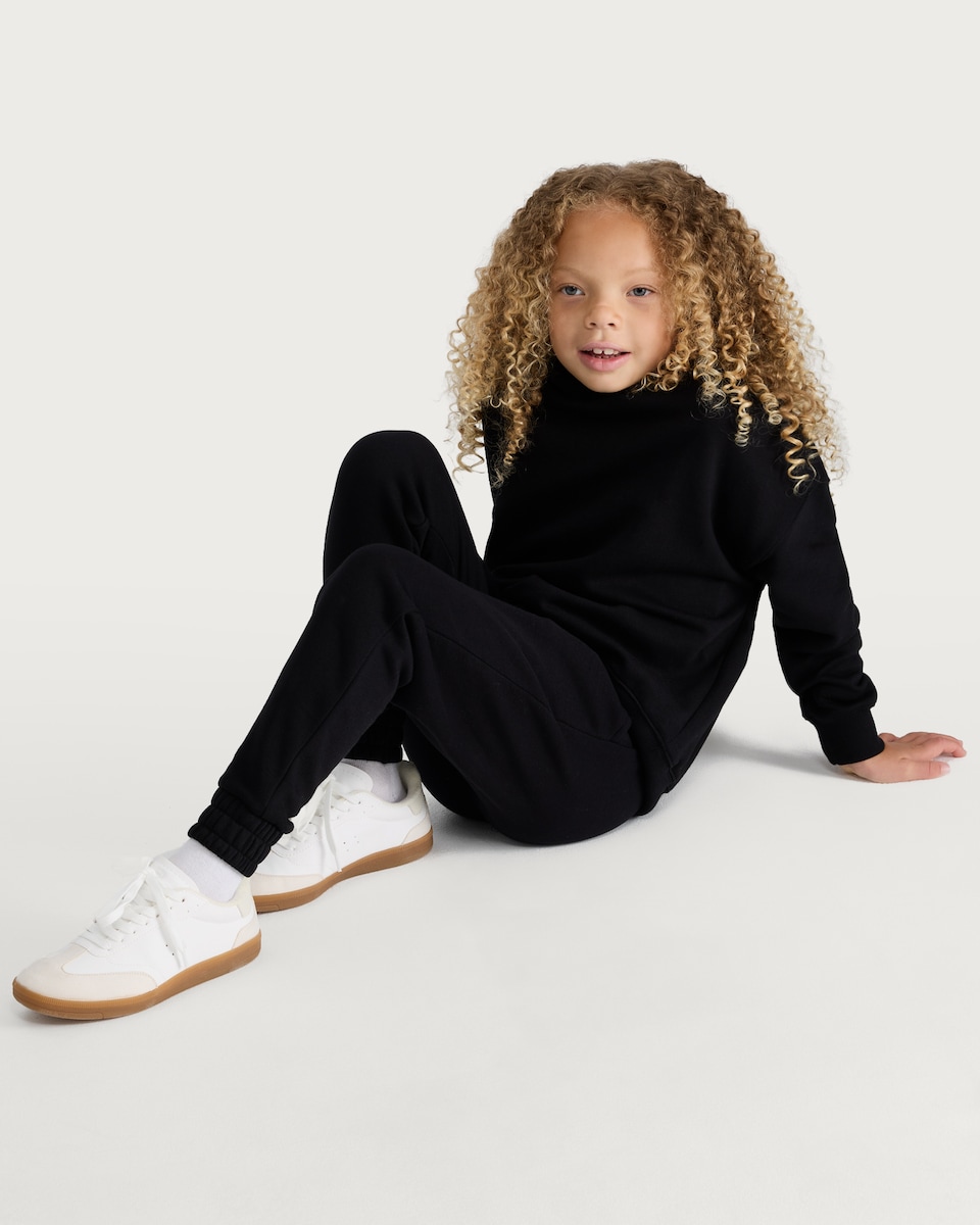 image 1 of F&F Girls Cotton Rich Elasticated Waist Cuffed Joggers in Black