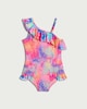 image 1 of F&F Girls One Shoulder Ruffle Swimsuit in Pink