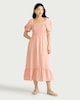 image 2 of F&F Shirred Puff Sleeved Midi Dress in Pink