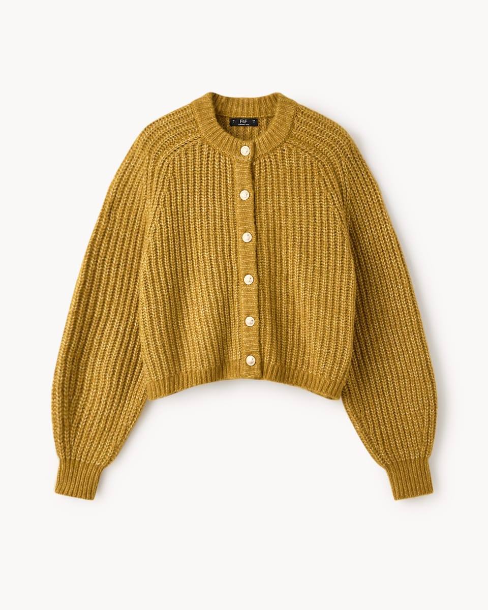 image 1 of F&F Chunky Knitted Cardigan with Wool in Amber