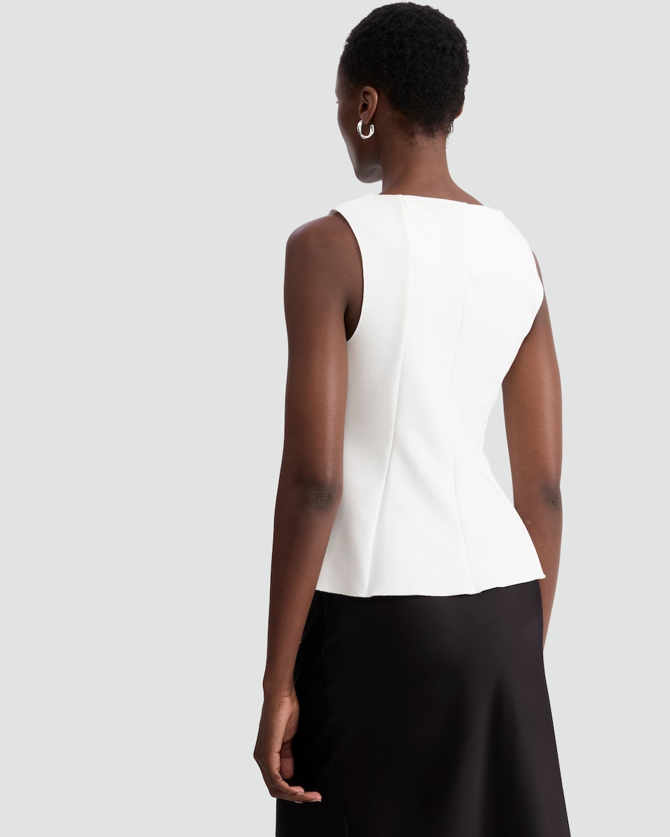 image 1 of F&F Pleated Sleeveless Peplum Top in Cream