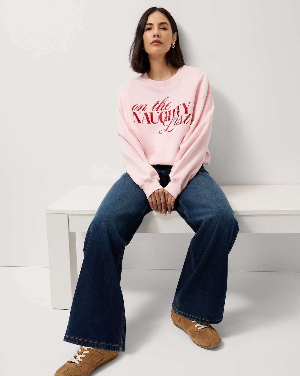 image 1 of Christmas Cotton Rich Slogan Sweatshirt in Pink