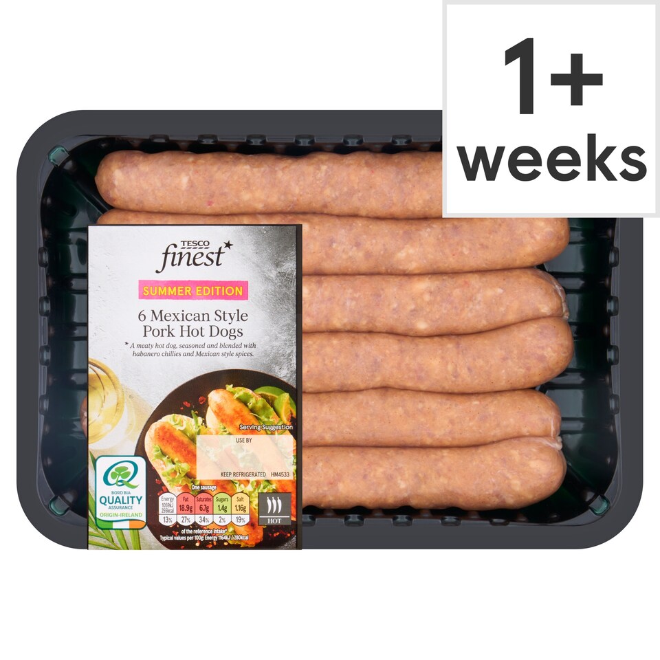 Tesco Finest 6 Mexican Style Pork Hot Dogs 600g