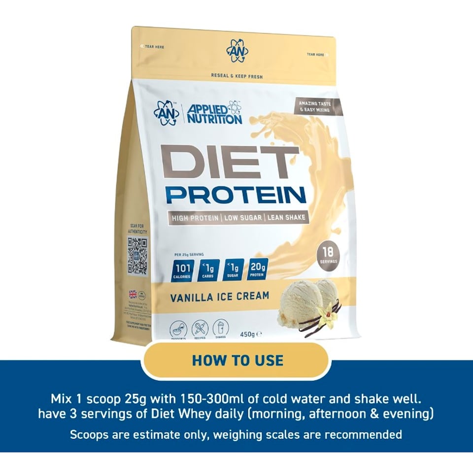 image 1 of Applied Nutrition Diet Protein Powder Vanilla Ice Cream 450g