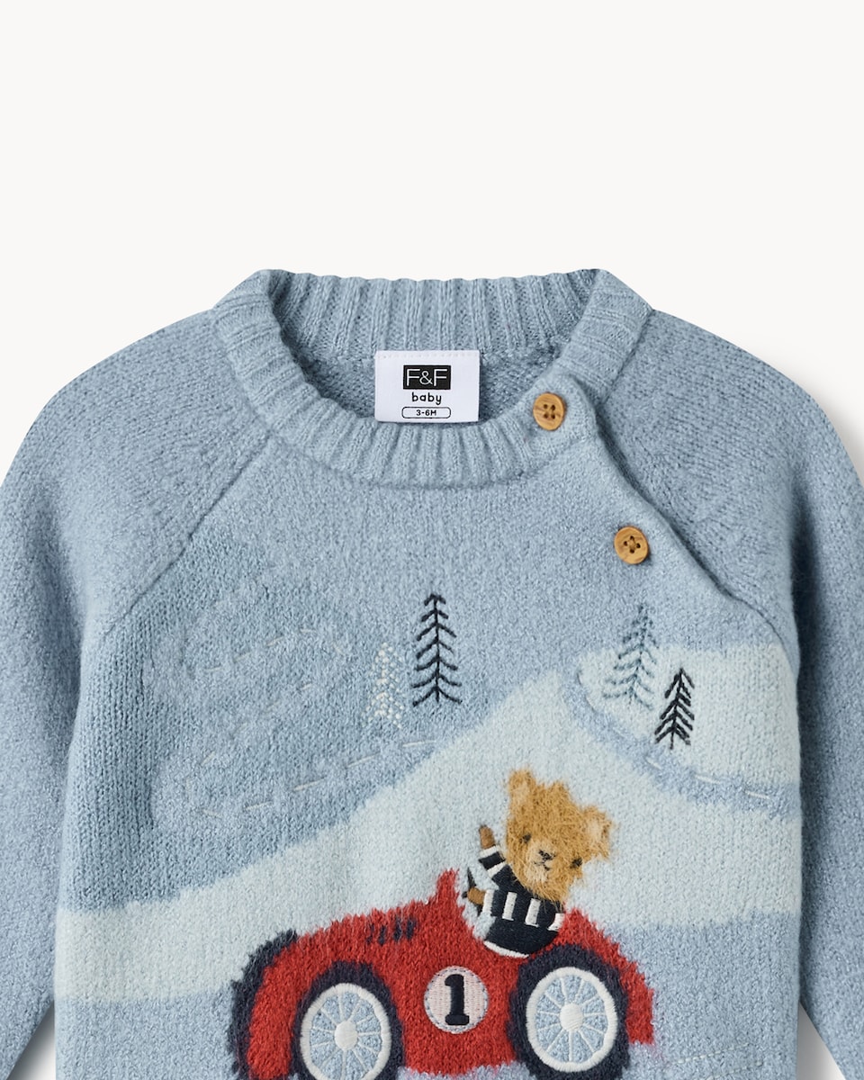 image 1 of F&F Baby Winter Bear Jumper in Blue