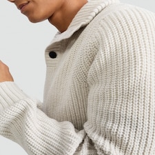 F&F Knitted High Neck Buttoned Jumper with Wool in Cream