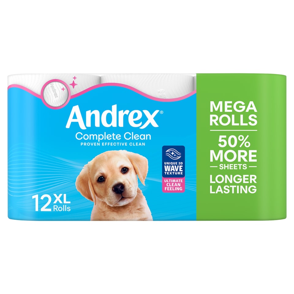 image 1 of Andrex Complete Clean Toilet Tissue Mega Rolls 12 Pack
