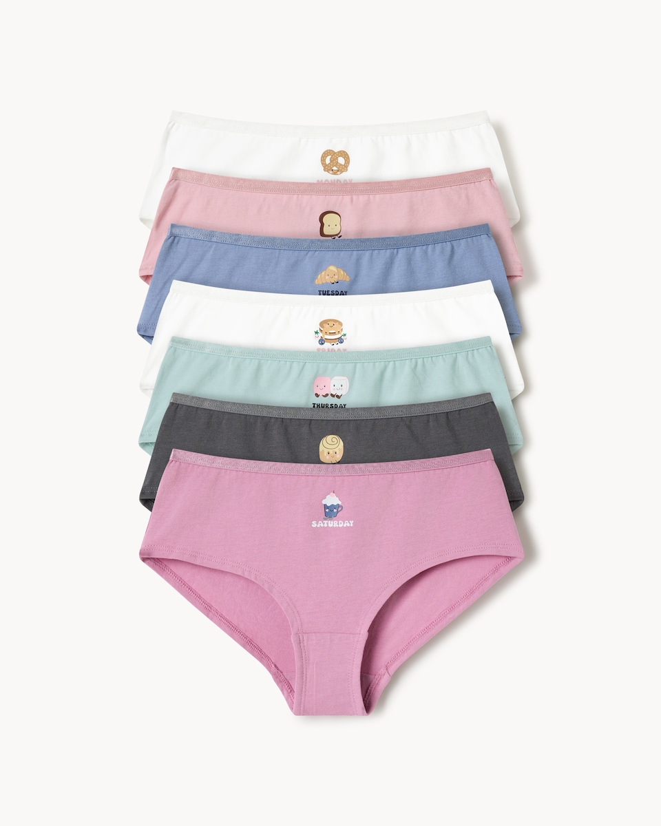 image 1 of F&F Girls 7-Pack Cotton Rich Days Of The Week Briefs in Multi