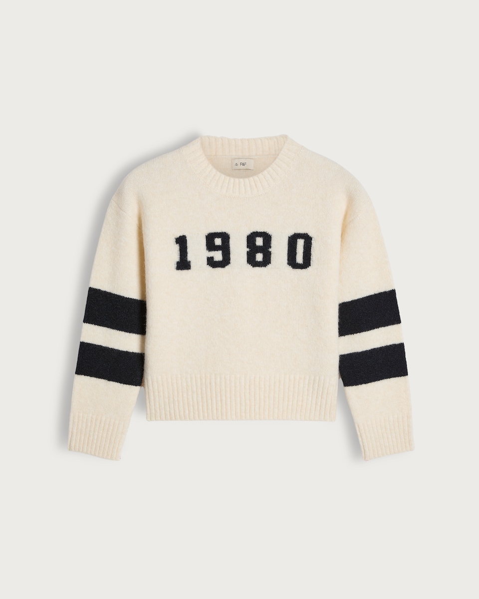 image 1 of F&F Girls 1980 Striped Sleeve Jumper with Wool in Cream