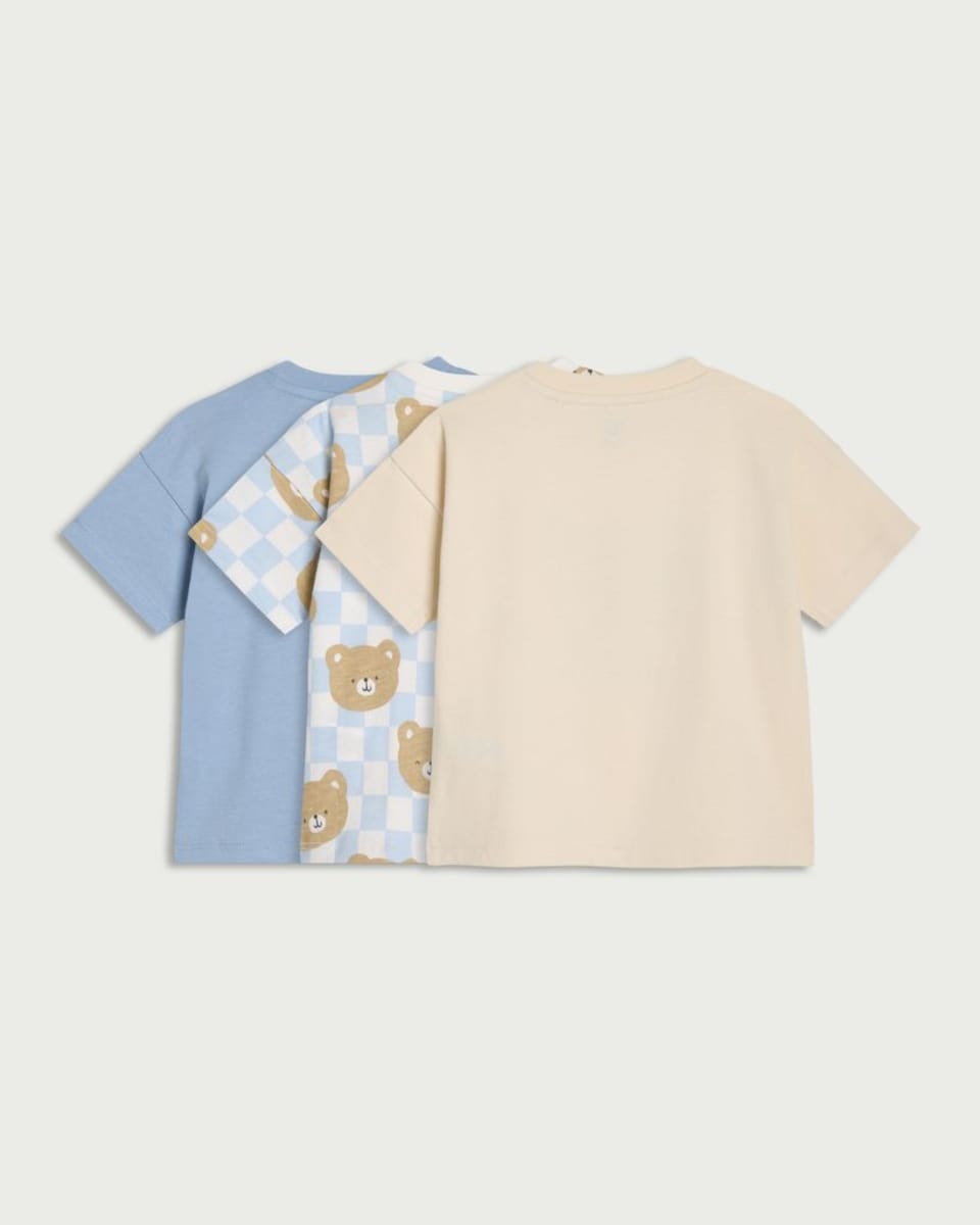 image 1 of F&F Baby 3-Pack Pure Cotton Bear T-Shirts in Neutral