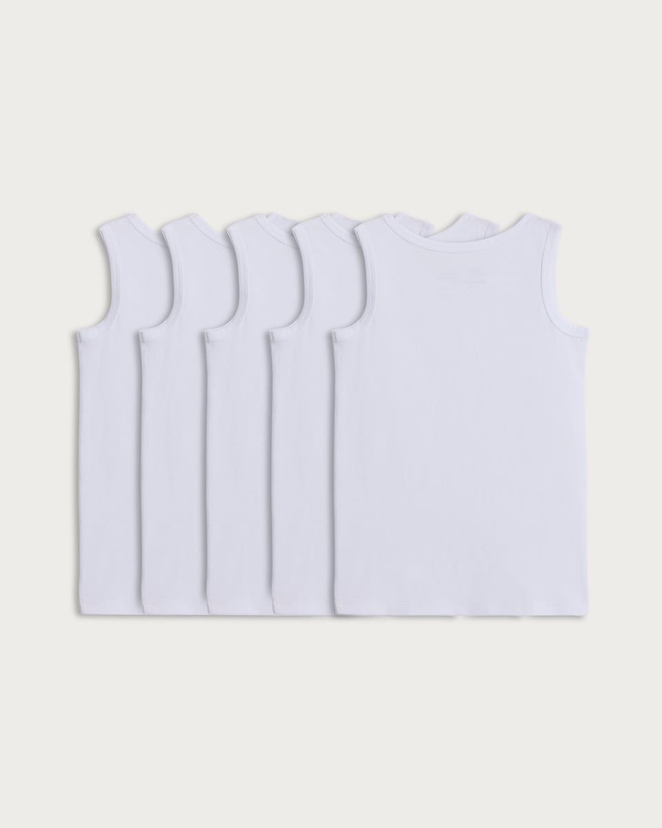 image 1 of F&F School Boys 5-Pack Pure Cotton Vests in White