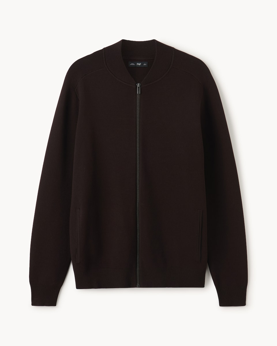 image 1 of F&F Knitted Bomber Jacket in Brown