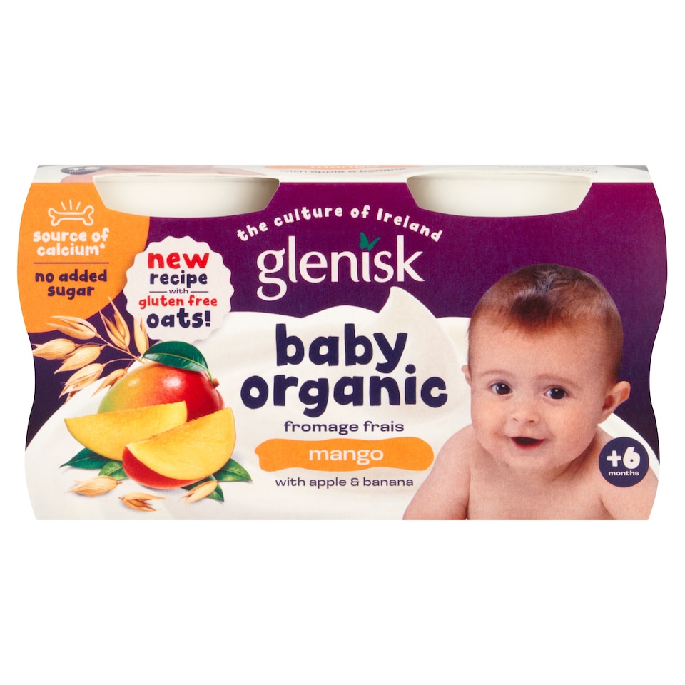 Glenisk Baby Organic Fromage Frais Mango with Apple and Banana Yogurt with Oats 4x60g