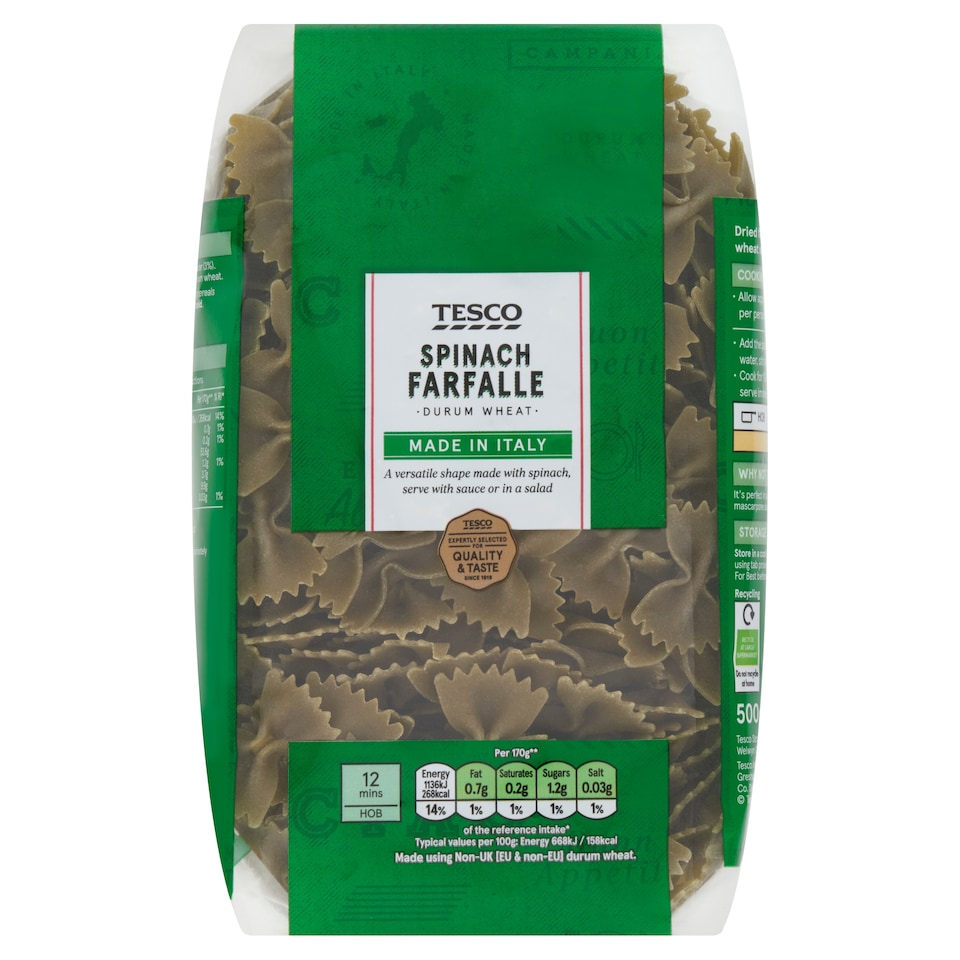 Tesco Spinach Farfalle 500G