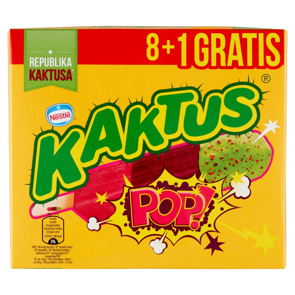 image 1 of Kaktus Pop Raspberry-Blueberry Flavour Water Ice Cream with Chewing Gum Flavour Green Coating 405 ml