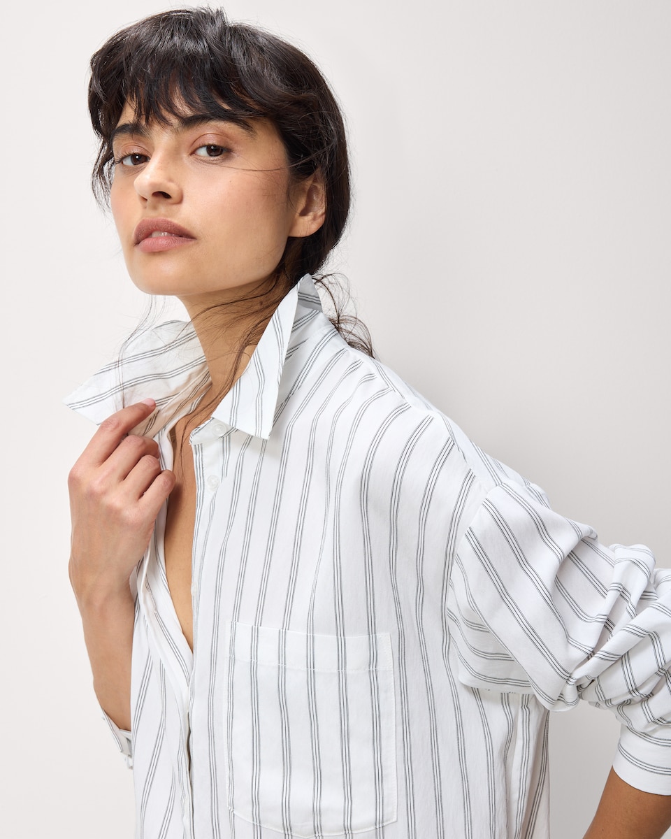 image 1 of F&F Striped Oversized Fit Shirt in Multi White