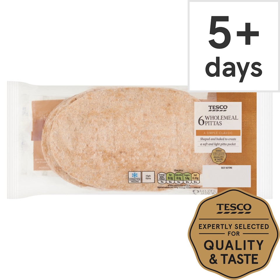 Tesco Wholemeal Pitta Bread 6 Pack