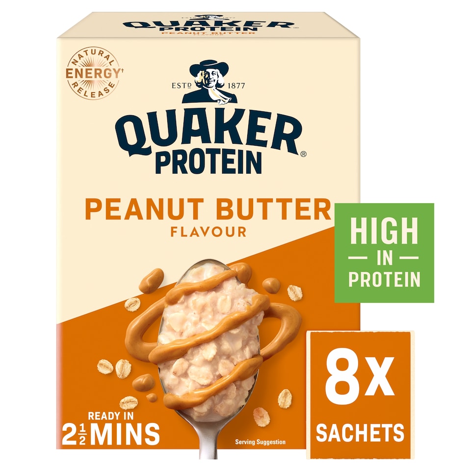 image 1 of Quaker High Protein Peanut Butter Porridge Sachets Oat So Simple 8x43g