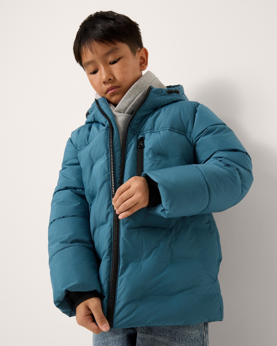 image 1 of F&F Boys Hooded Puffer Coat in Teal