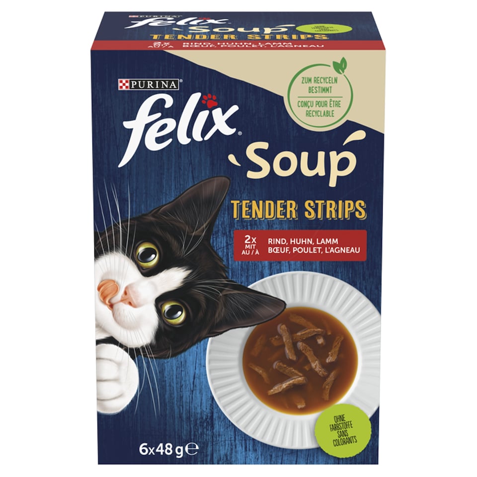 Purina Felix Soup Tender strips házias válogatás szószban nedves macskaeledel falatkákkal 6 x 48 g  1. kép