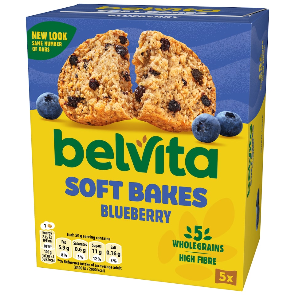 image 1 of Belvita Breakfast Blueberry Soft Bakes Cereal Snack Bars Pack 5 x 50g
