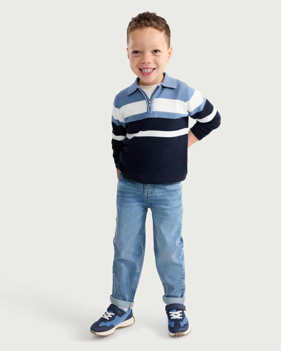 image 1 of F&F Boys Cotton Rich Loose Fit Jeans in Blue