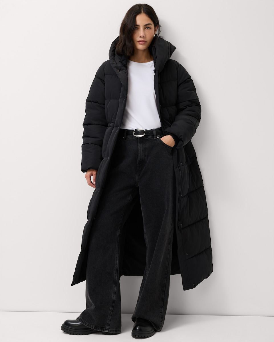 image 1 of F&F Padded Shower Resistant Longline Coat in Black