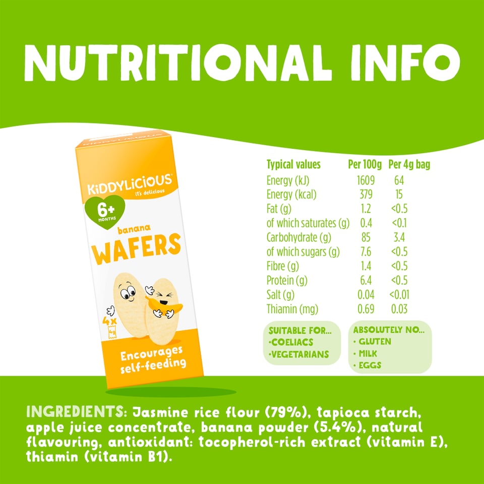 image 1 of Kiddylicious Banana Wafers 6 Months 4Pack 16G