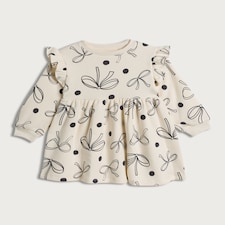 F&F Girls Cotton Rich Bow Print Long Sleeved Sweater Dress in Multi Black White