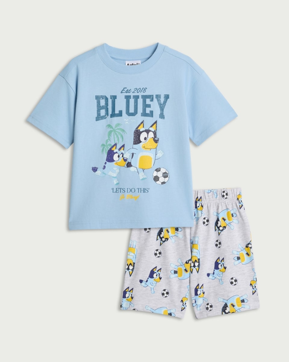 image 1 of Bluey Cotton Rich Let's Do This Short Pyjama Set in Blue