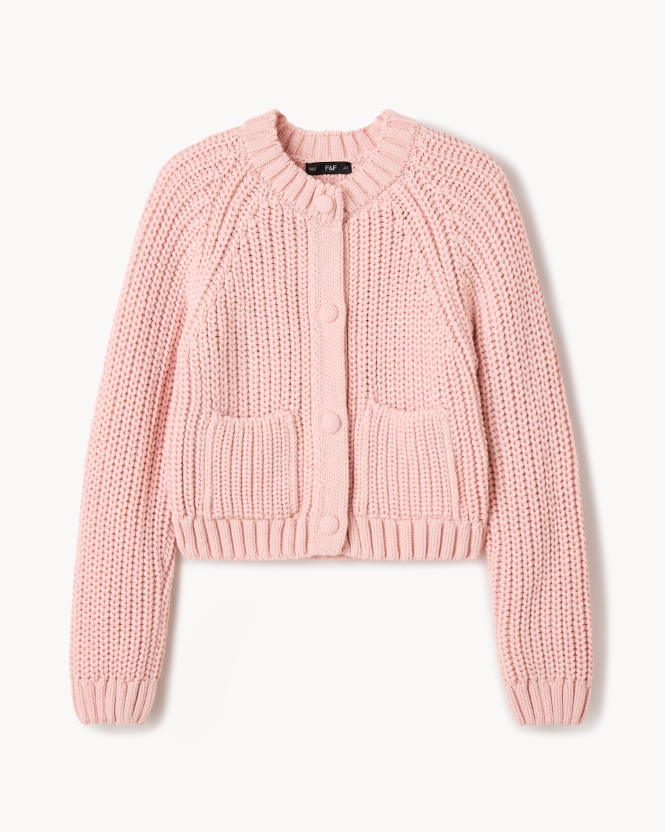 image 1 of F&F Chunky Knitted Cardigan in Pink