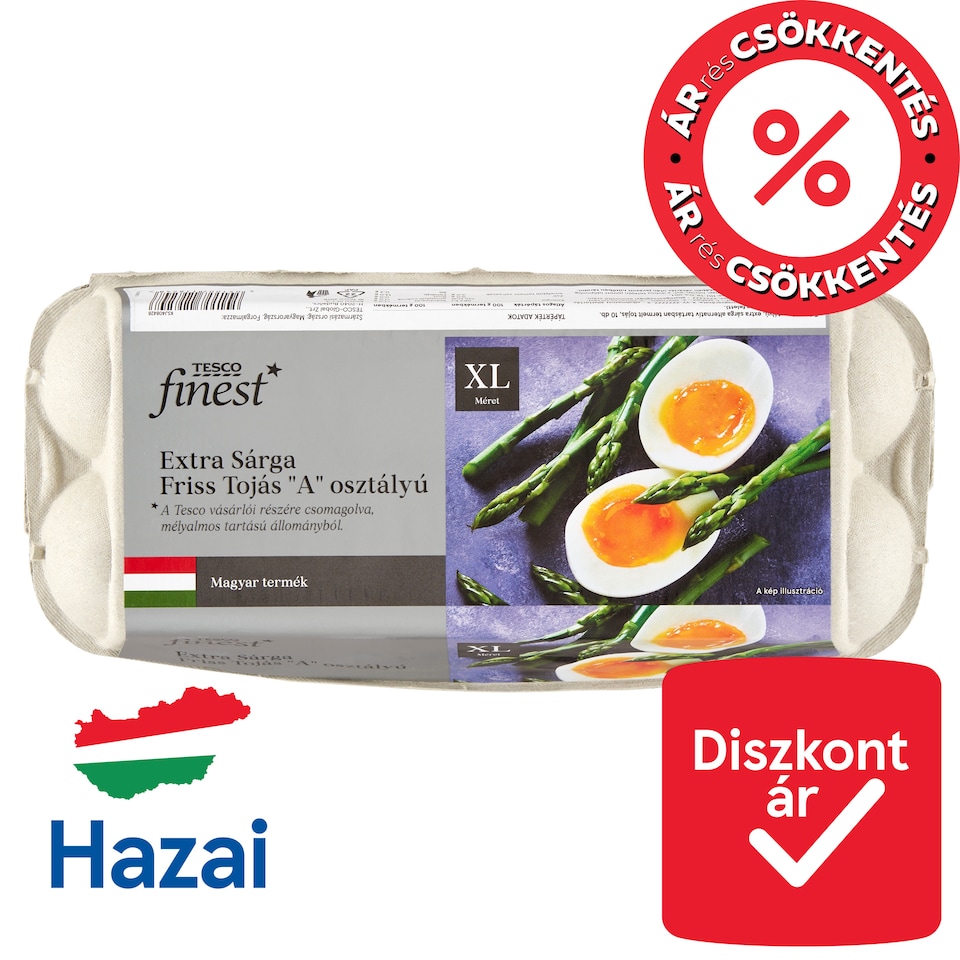 Tesco Finest "A" osztályú extra sárga friss tojás XL 10 db
