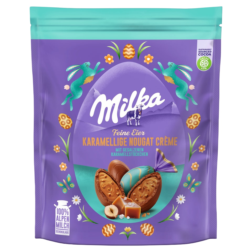 Milka vajíčka, mliečna čokoláda s mliečnou náplňou s príchuťou slaného karamelu 90 g