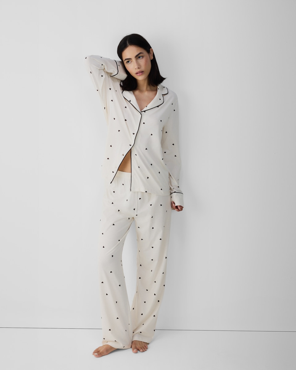 image 1 of F&F Pure Cotton Heart Pyjama Set in Cream