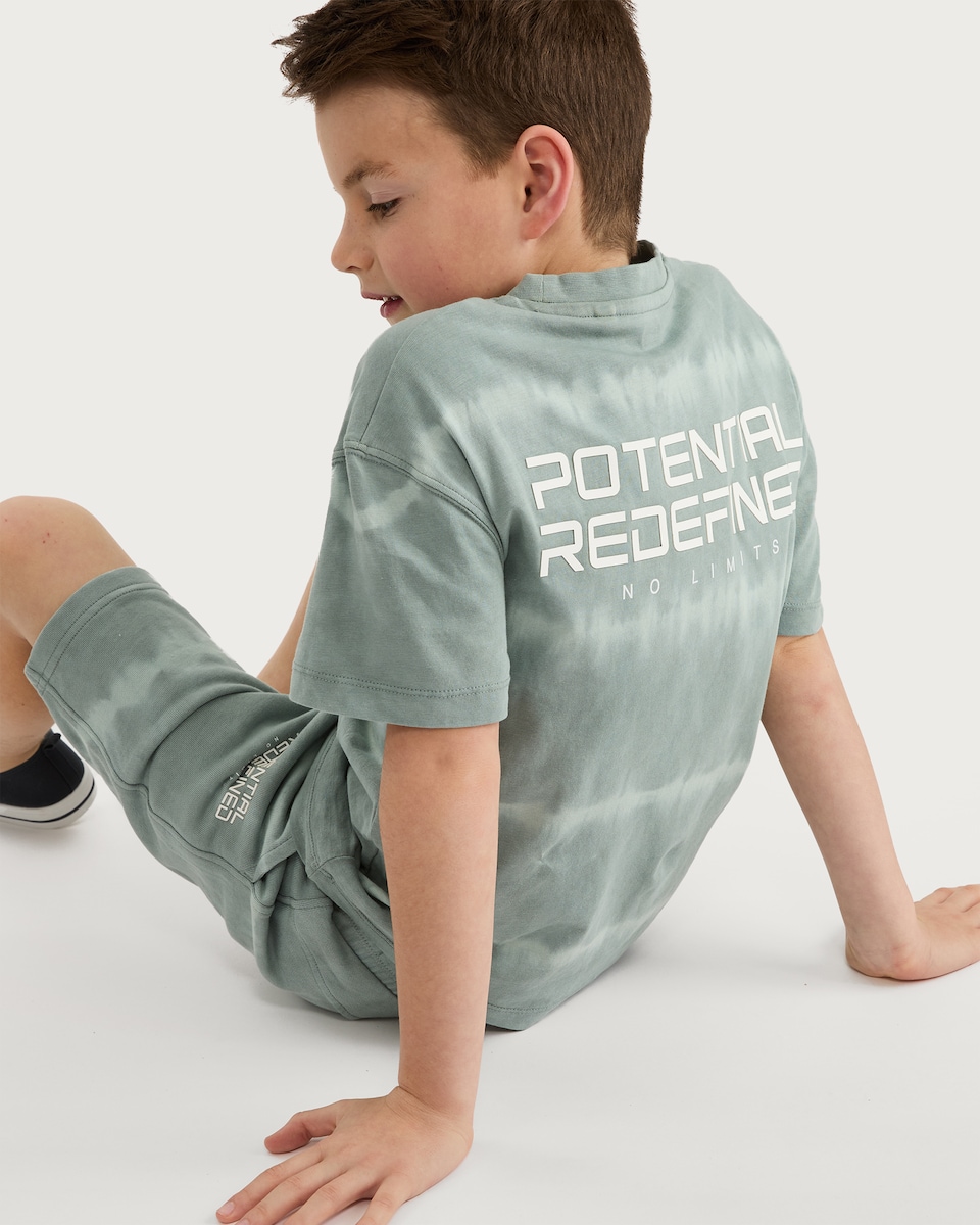 image 1 of F&F Boys Slogan Tie Dye T-Shirt and Shorts Set in Mint