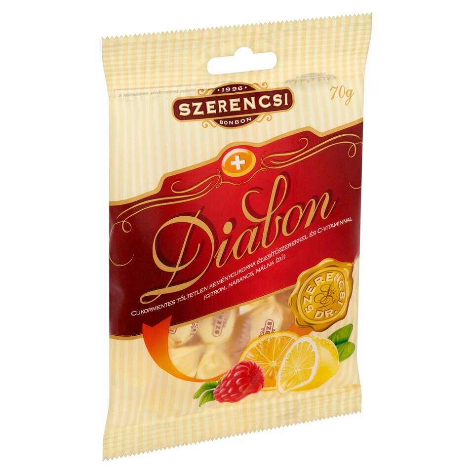 Szerencsi Diabon cukormentes citrom, narancs és málna ízű töltetlen keménycukorka 70 g