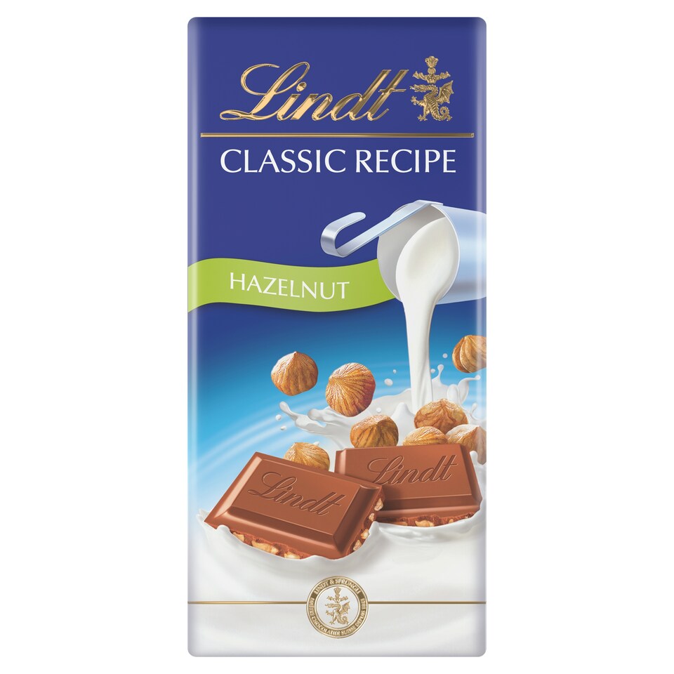 Lindt Classic Recipe mléčná čokoláda s celými jádry lískových ořechů 100g