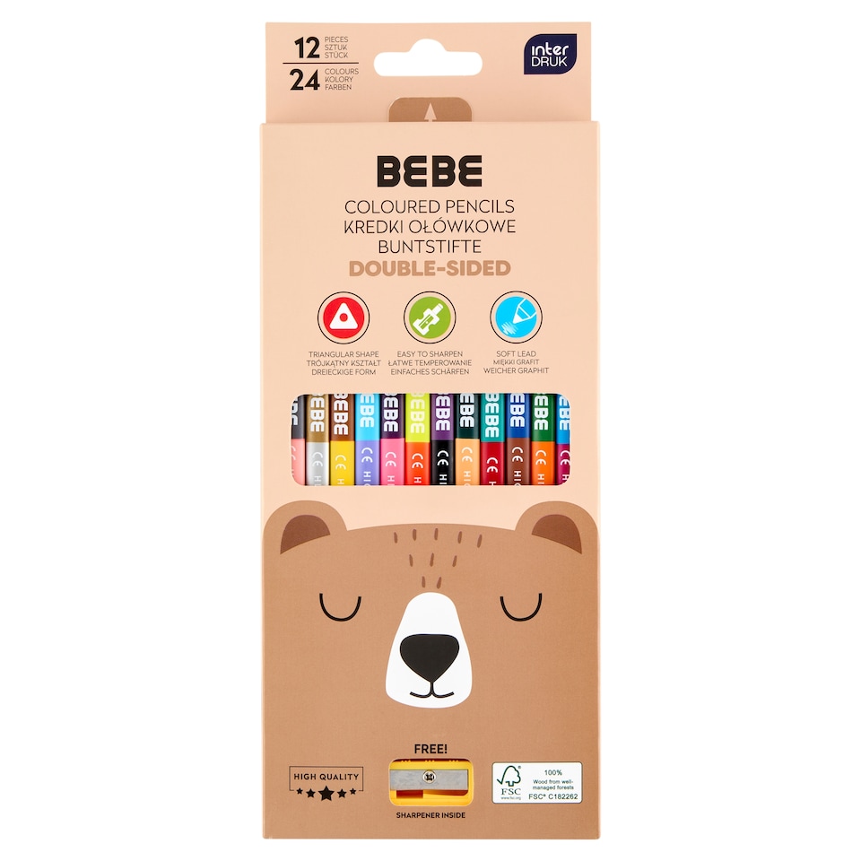 Interdruk Bebe Double-Sided Coloured Pencils with Sharpener 12 pcs