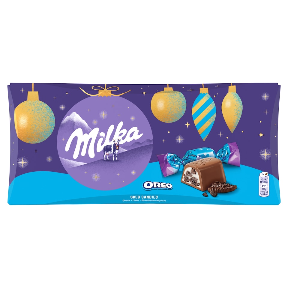 Milka salónky Oreo, mliečna čokoláda a kúsky Oreo sušienky, kolekcia 245 g