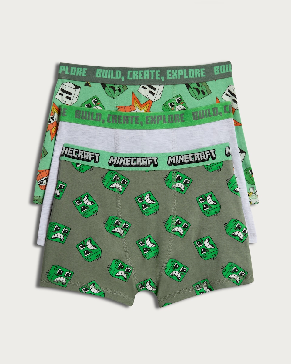 image 1 of Minecraft 3-Pack Cotton Rich Boxers in Green Multi